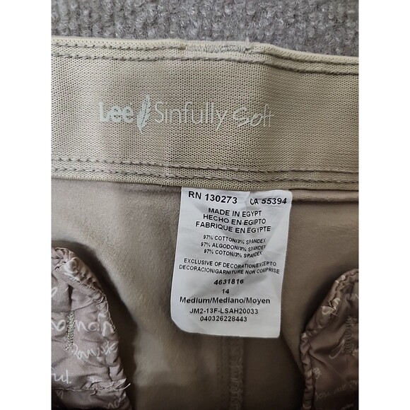 Lee Sinfully Soft Khaki Chino Pants Womens 14 Beige Straight Leg Stretch - Picture 5 of 5